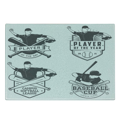 Ambesonne Sports Tempered Glass Cutting Board Baseball and Softball Charcoal Grey White