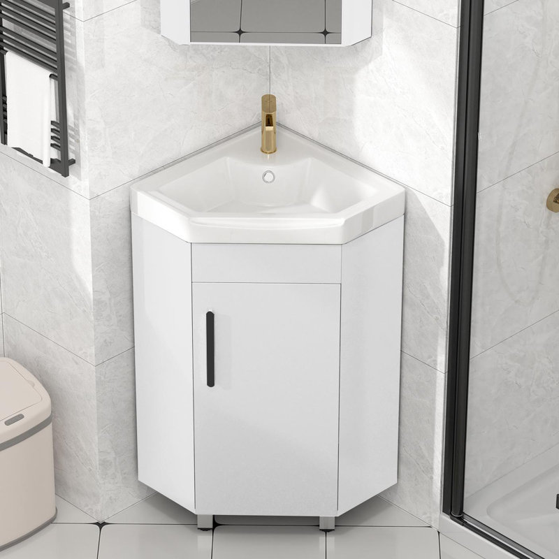 Meuble-lavabo de coin simple 17 po avec lavabo en céramique et miroir supérieur non inclus, Blanc