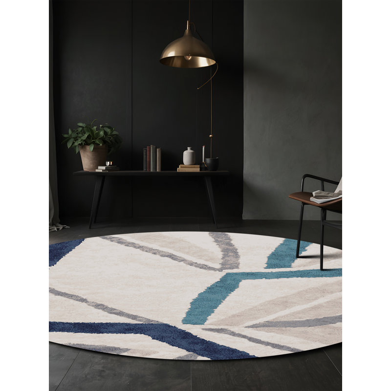 Tapis beige soyeux et moelleux, Rond 5 pi