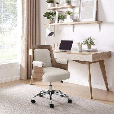 Hart Mixed Wood and Luxury Fabric Home Office Vanity Chair - Mid-Century Modern Design