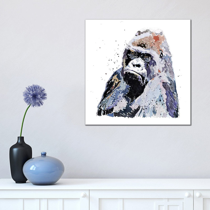 Grand garçon Gorilla par Edwatercolours-impression, Pas de tapis, H 18 po x l 18 po x 1,5 po, Toile tendue