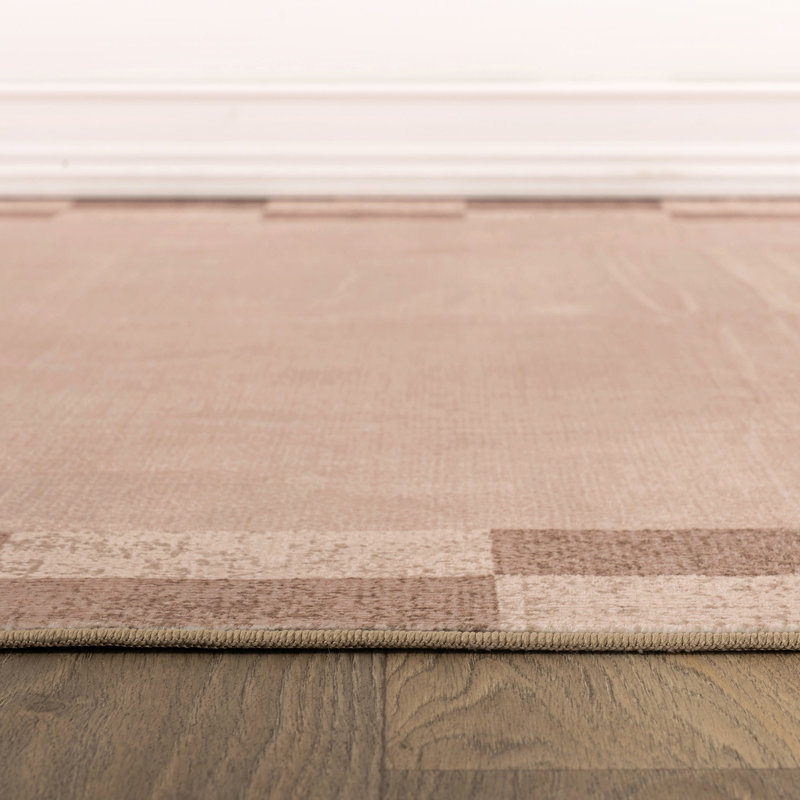 Tapis beige antidérapant à motif damier beige sable lavable à la machine, Beige, 2 pi x 12 pi