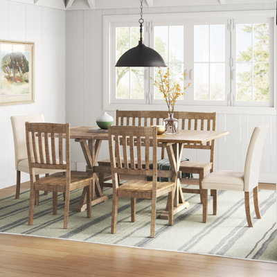 Averie Extendable Pine Solid Wood Solid Wood Top Trestle Dining Set