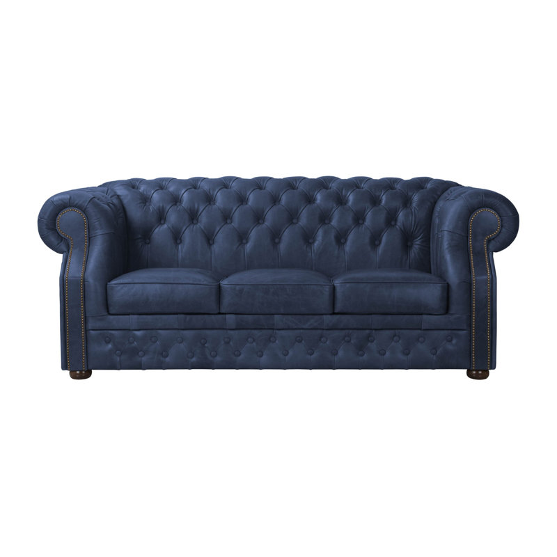 Temeko Genuine Leather Sofa, Blue, 3