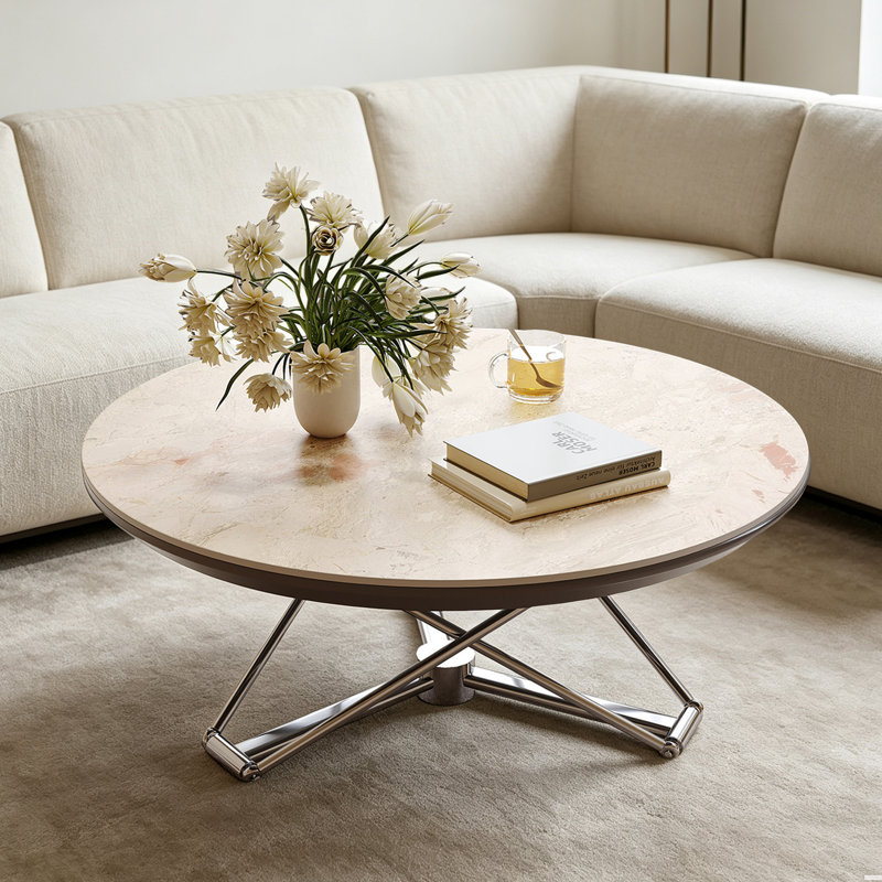 Table basse moderne réglable en granit, 17.7" H x 35.4" W x 35.4" D