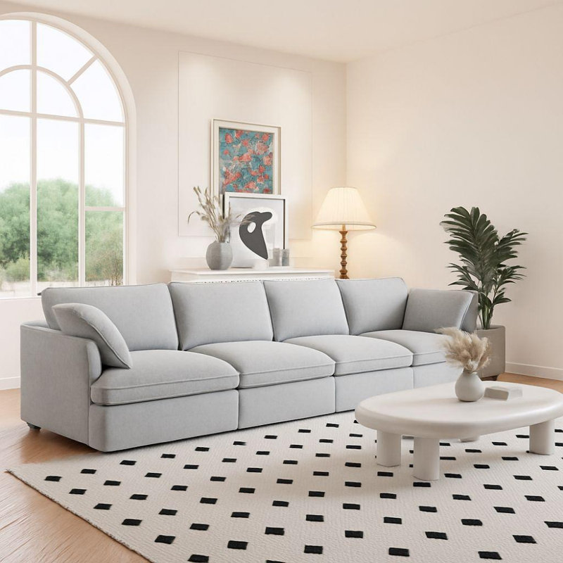 Canapé modulaire en velours 4 places Cielo Cloud Plus, Mélange de lin gris