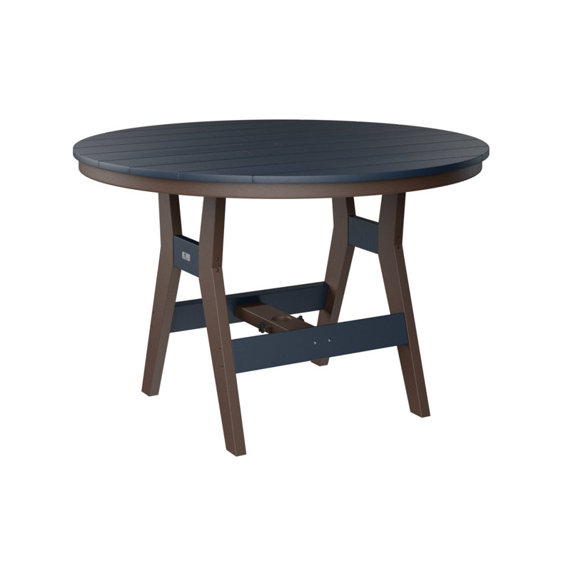 Harbor Outdoor Round Bar Table, Navy Blue, Chocolate Brown