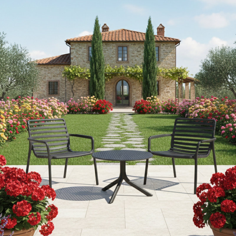 2 - Person Patio Dining Set Round Table, Anthracite
