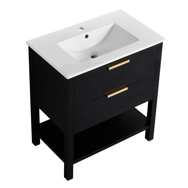 Meuble-lavabo de salle de bain avec lavabo et 2 tiroirs en céramique avec tiroir