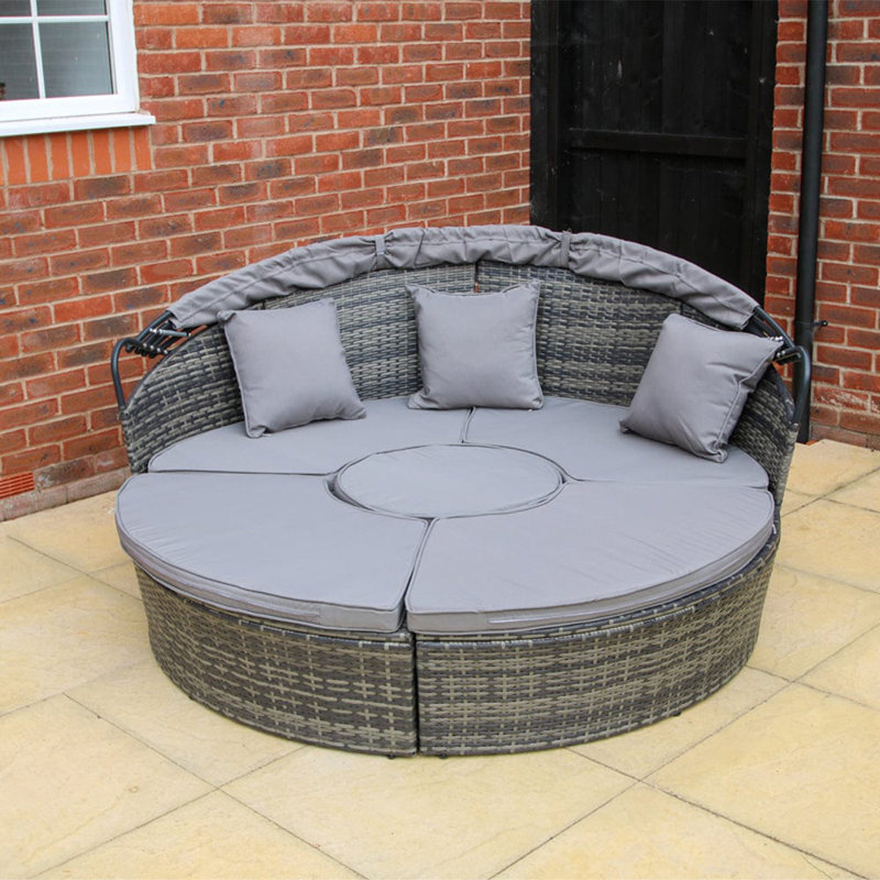 Garden Outdoor Rattan Day Bed With Cushions Grey