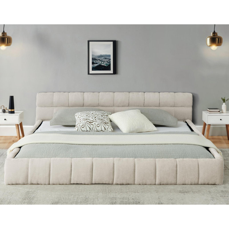 Très grand cadre de lit tapissier avec tissu épais, lit plateforme en chenille avec tête de lit et structure solide