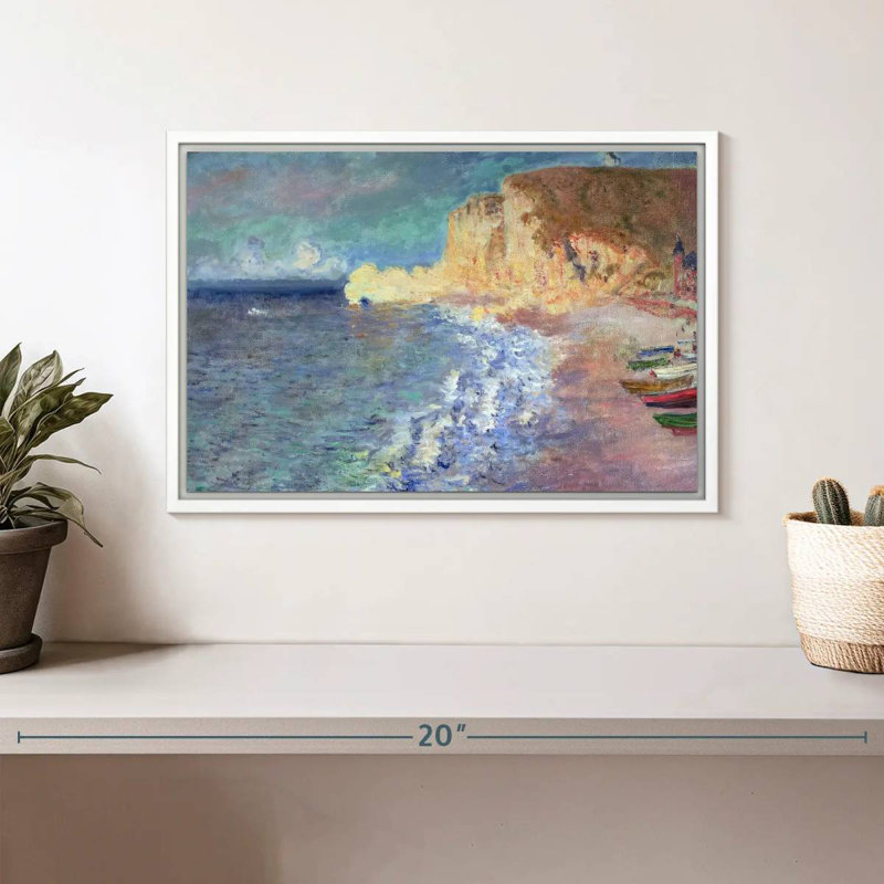 Le matin à Etretat, Cadre flottant blanc, 13 po x 9 po
