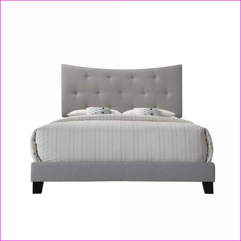 Grand lit d'hévéa et amp; Lit à panneaux en tissu avec tête de lit capitonnée - gris, design intemporel pour les chambres à coucher