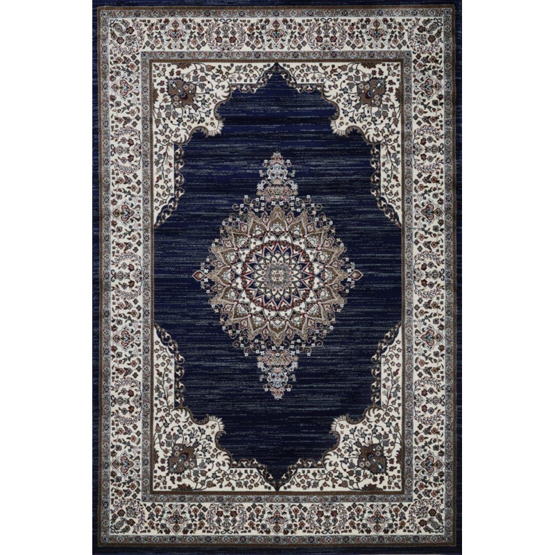 Sutphin Collection Medallion Transitional Area Rug, Dark Blue, Rectangle 8' x 11'