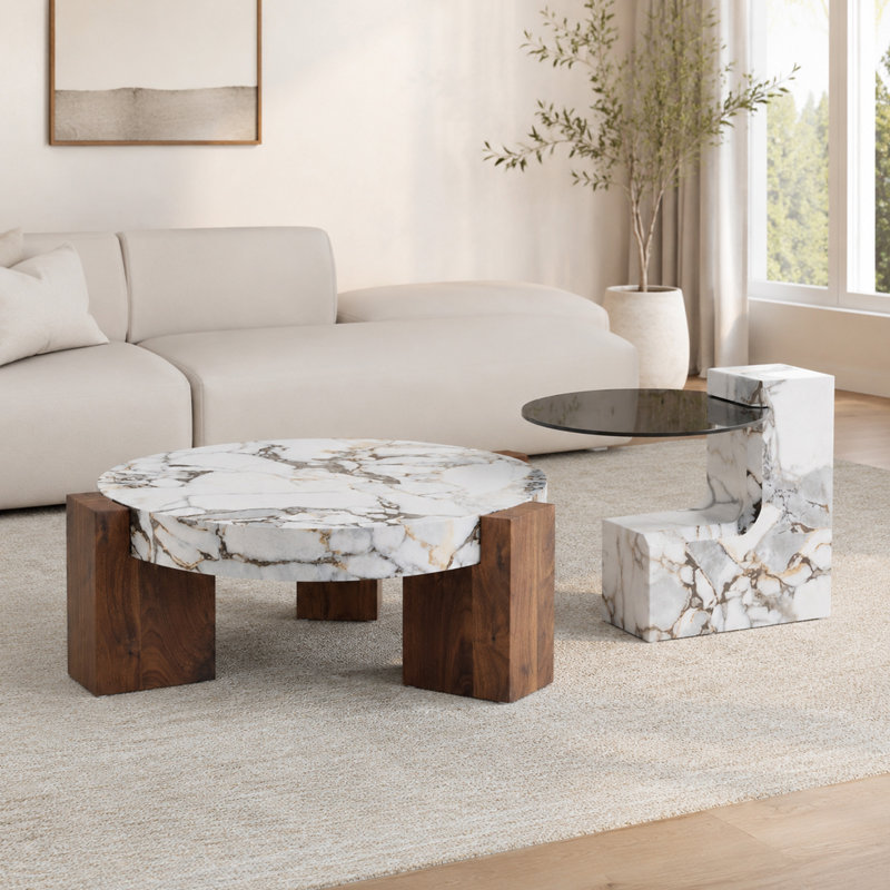 Space Saving Coffee & Cocktail Tables, MDF Marble Modern Set for Home
