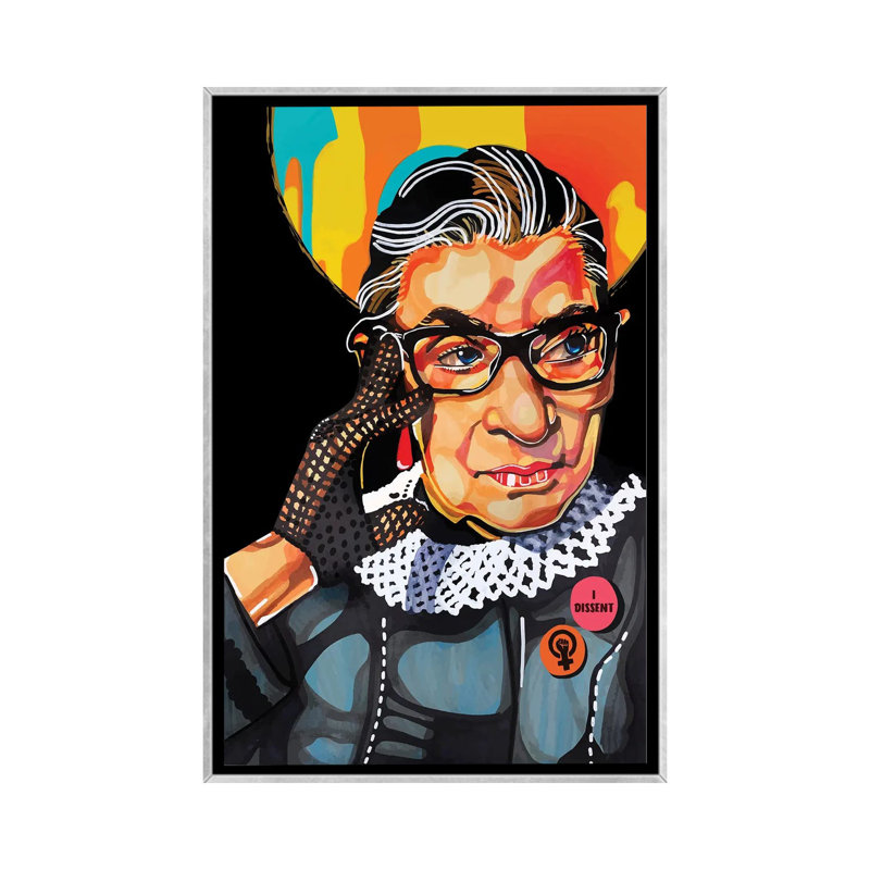 Ruth Bader Ginsburg - impression d'art graphique, Pas de tapis, H 26 po x l 40 po x 1,5 po, Toile avec cadre argenté