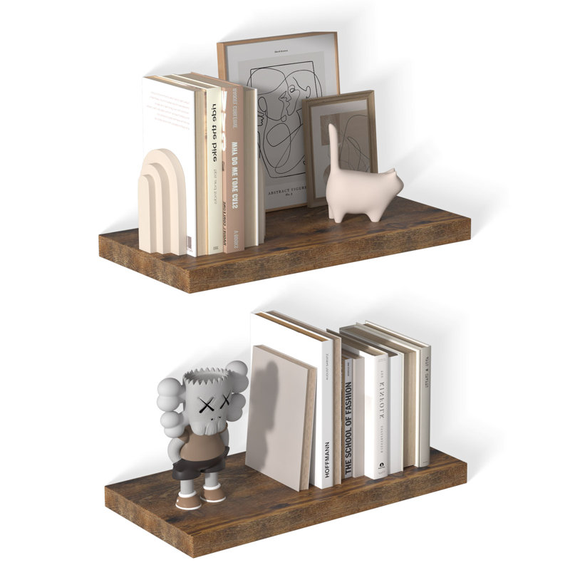 Large Floating Shelves for Wall Set of 2 Wooden Wall Shelves 24 in x 10 in x 1 in Room Decor Long Shelf with Invisible Wall Mount Bracket for Bedroom, Kitchen, Living Room, Rustic Brown