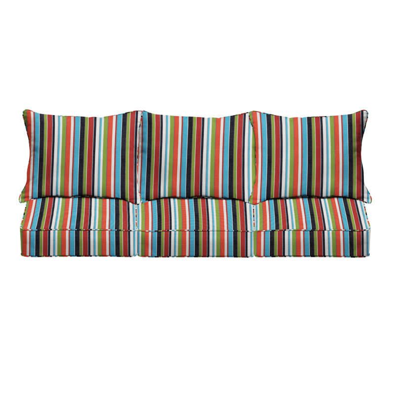 Sunbrella Outdoor Deep Seating Sofa Pillow and Cushion Set, Sunbrella - Carousel Confetti, 23 in W x 27 in D x 5 in H