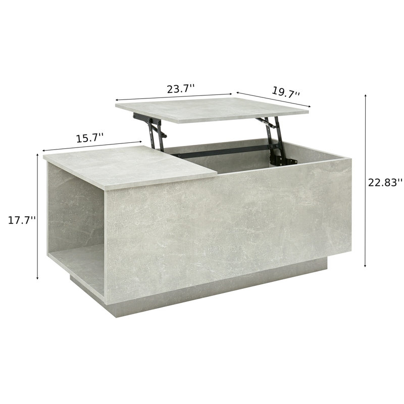 Table basse à plateau relevable avec station de charge et lumière DEL RVB, compartiment caché, Gris