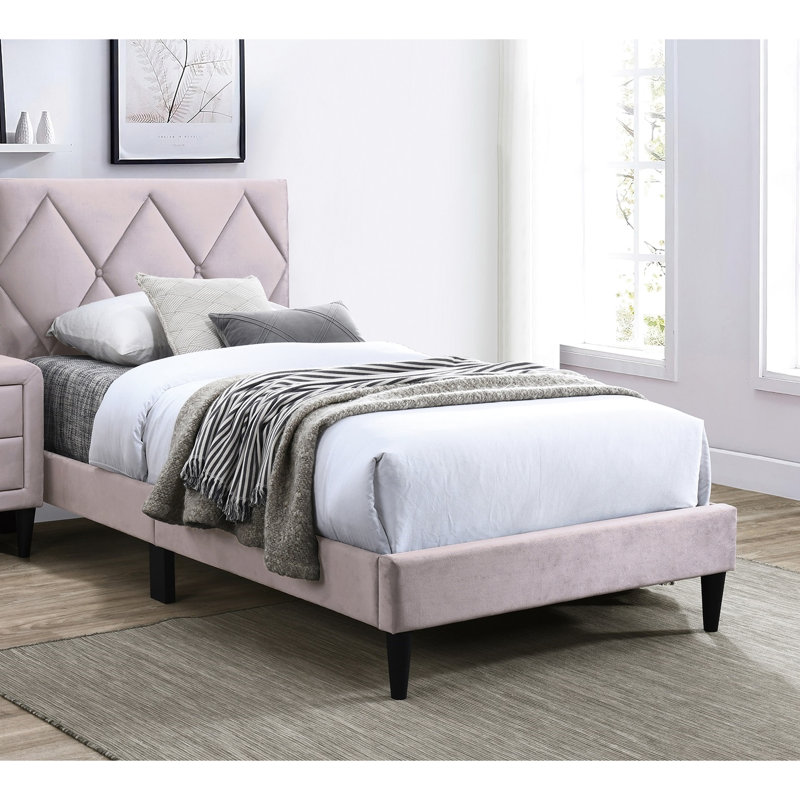 Full Size Bed With Pink Velvet, Modern And Adjustable Headboard For Bedroom Contemporary Bed, Velvet Upholstery, A Look, Full