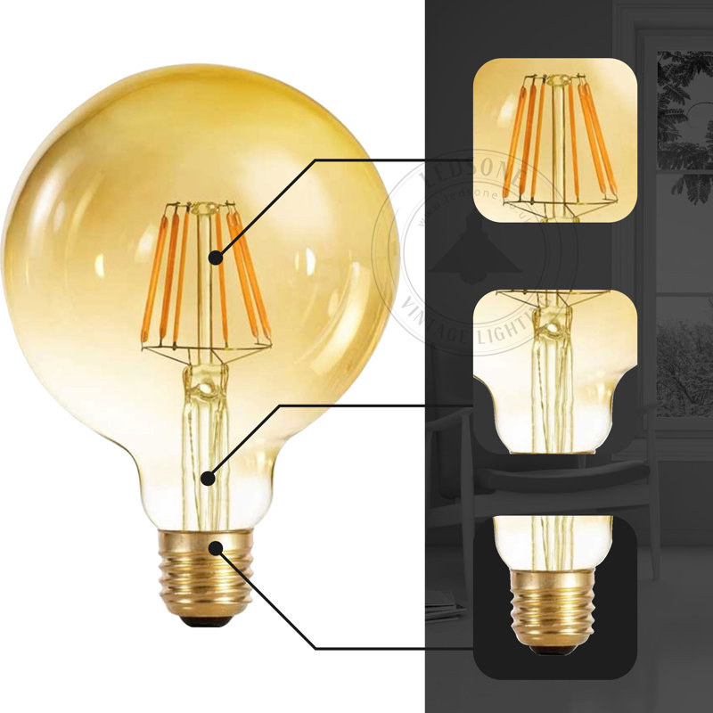 8W E27 Dimmable LED Vintage Edison Globe Light Bulb Amber (Set of 2)