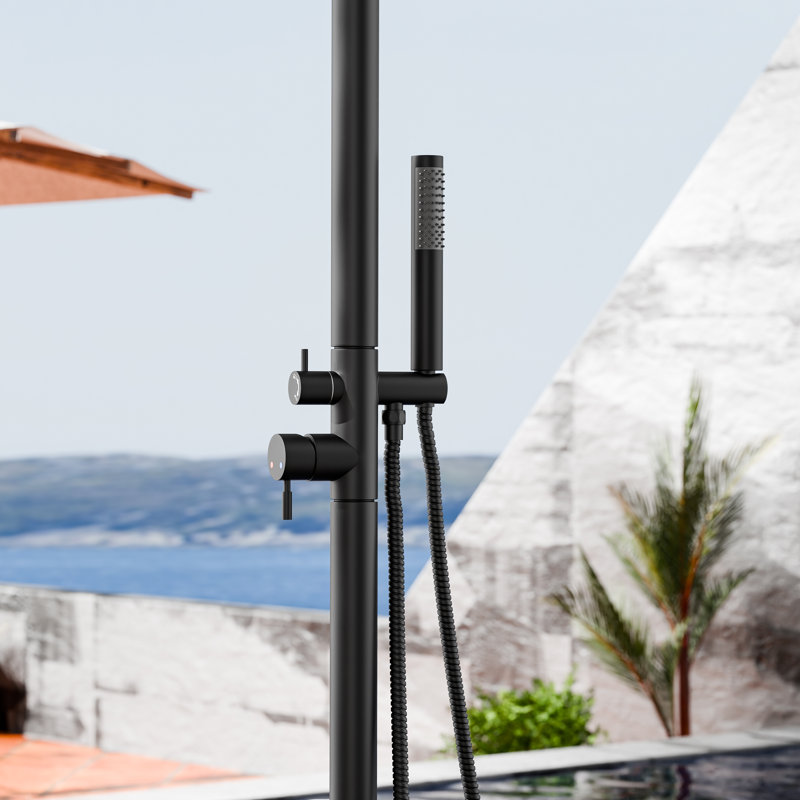 Douche d'extérieur en acier inoxydable 88,58 "avec douchette à main et pluviale de 8 pouces, Noir mat