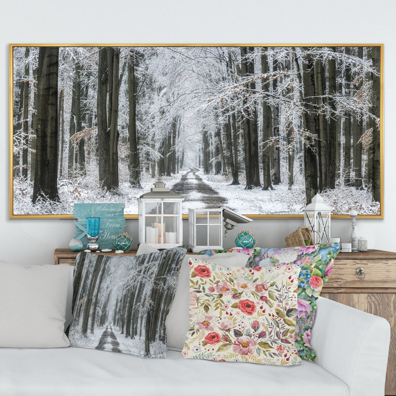 Forêt d'hiver - Photographie sur toile, H 12 po x l 20 po x P 1 po, Cadre doré
