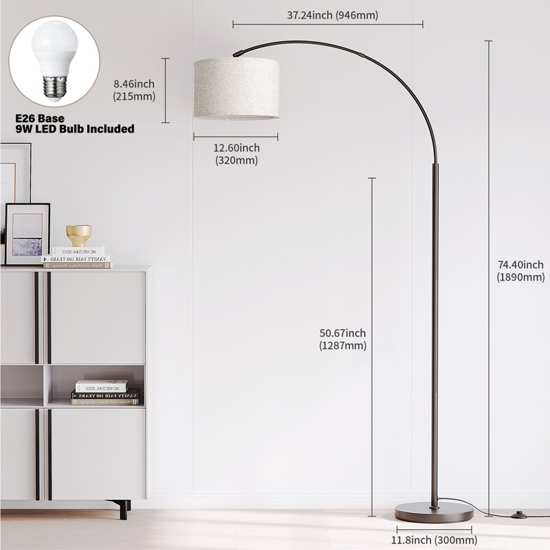 Nalayiah 74.4'' Arc/Arched Floor Lamp, Matte Black