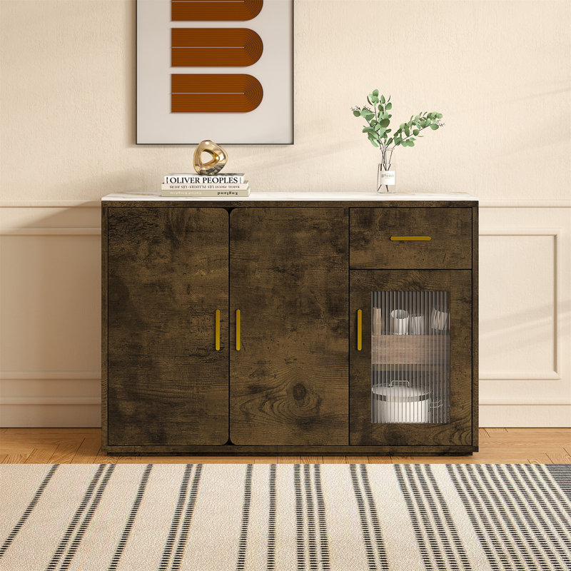 Buffet d'appoint moderne en bois avec portes de rangement: un buffet autoportant polyvalent parfait pour la chambre à coucher, le salon, la cuisine ou le couloir