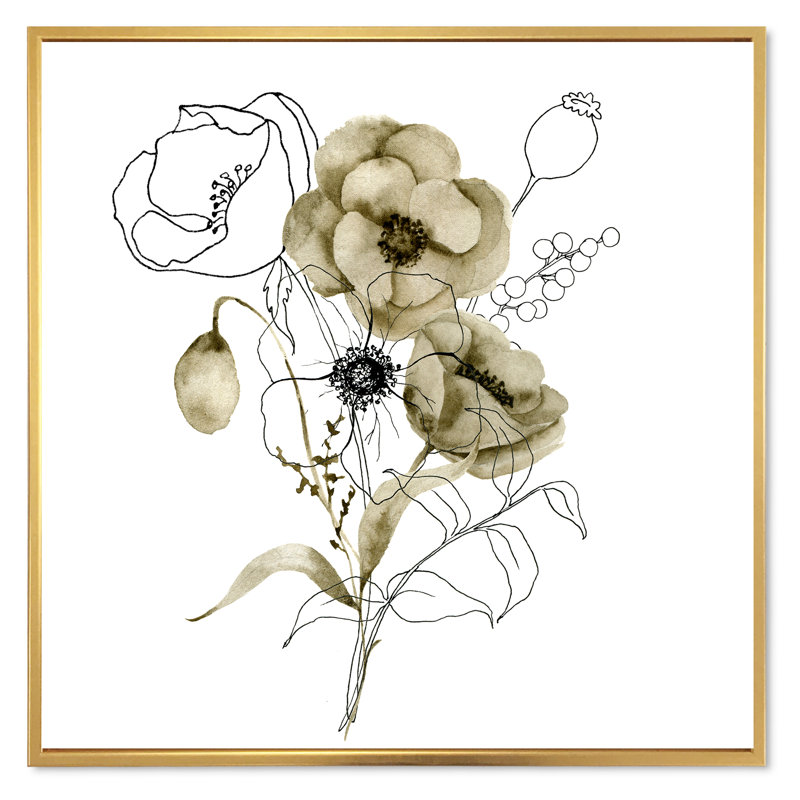 Anémone Bouquet de fleurs avec des branches d'eucalyptus - Peinture sur toile, H 16 po x l 16 po x P 1 po