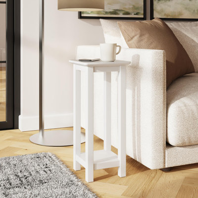 Accetturri Side End Table Plant Stand with Bottom Shelf - in Putty or Ivory White