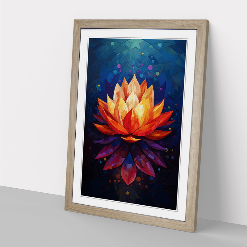 Lotus Flower Constructivism No.4 - Single Picture Frame Print on Wood, Oak Framed, 34cm H x 25cm W x 2cm D
