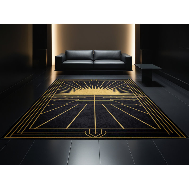 Tapis abstrait moderne et contemporain lavable à la machine Bleigh New Years - mauve - noir, 5 x 8