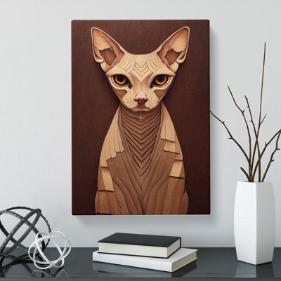 Sphynx Cat Wood Carving - Wrapped Canvas