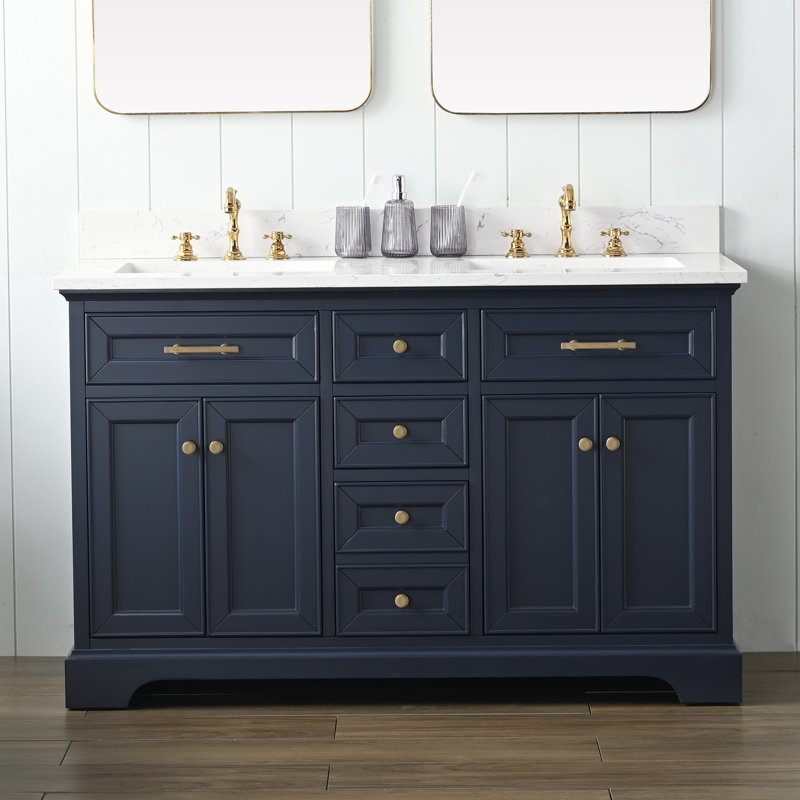 Thompson 54" W Double Bathroom Vanity, Indigo Blue/Brushed Gold