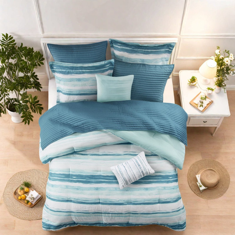 Ensemble de literie 8 pièces Serene Aqua Confort et style Seersucker