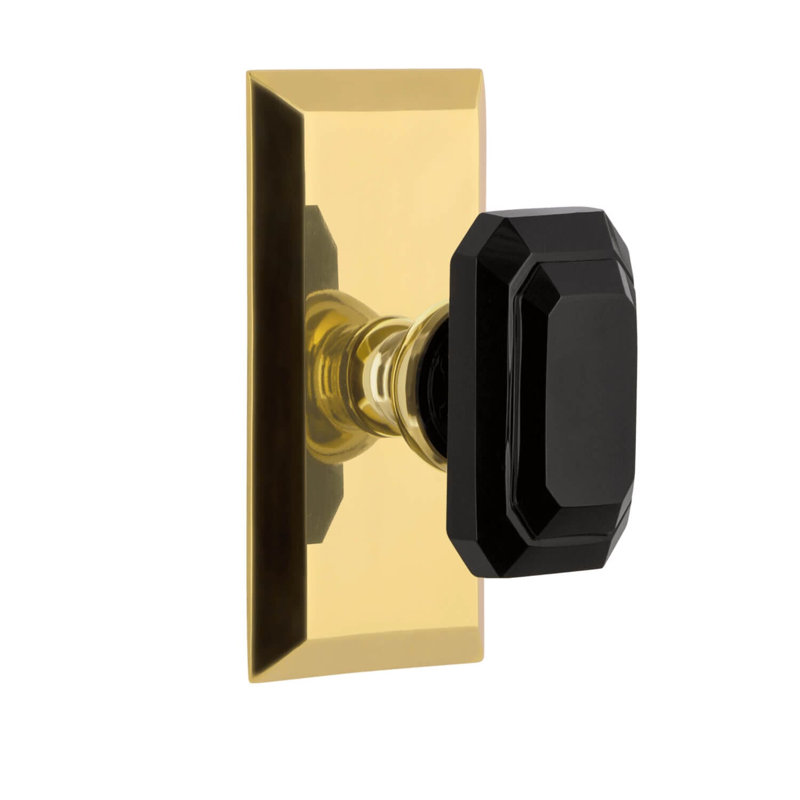 Grandeur Fifth Avenue Short Plate Single Dummy with Baguette Black Crystal Door Knob, Lifetime Brass