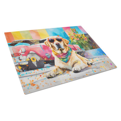 Yellow Labrador Hippie Dawg Glass Cutting Board Large
