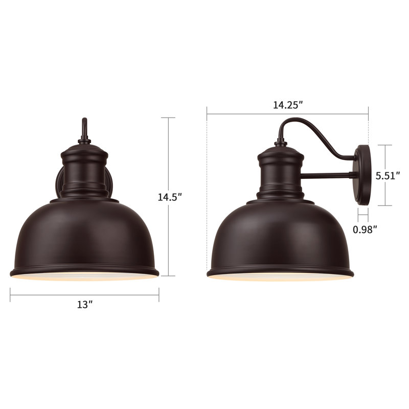 13"  1-Light Farmhouse Outdoor Wall Light With Oil Rubbed Bronze Finish，Outdoor Barn Light with Metal Shade and Gooseneck Arm