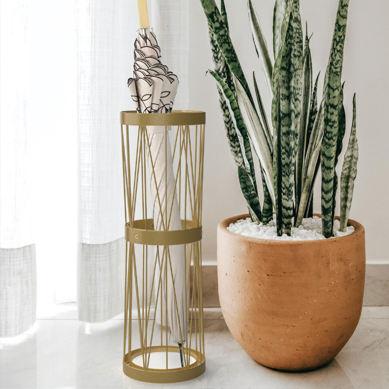 Free Standing Umbrella Holder Bin, Gold
