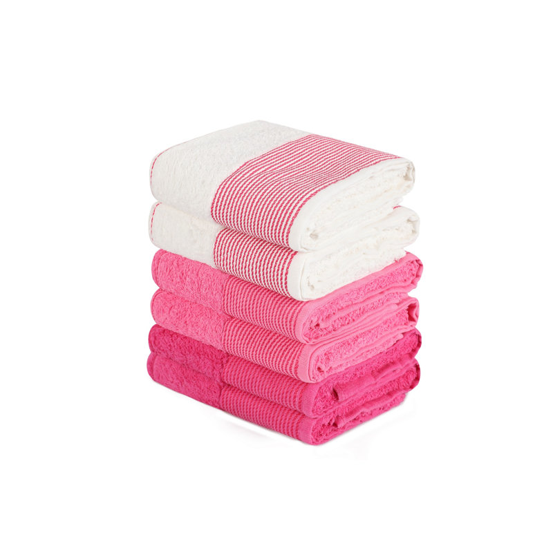 Ensemble de serviettes 6 pièces, Blanc / rose