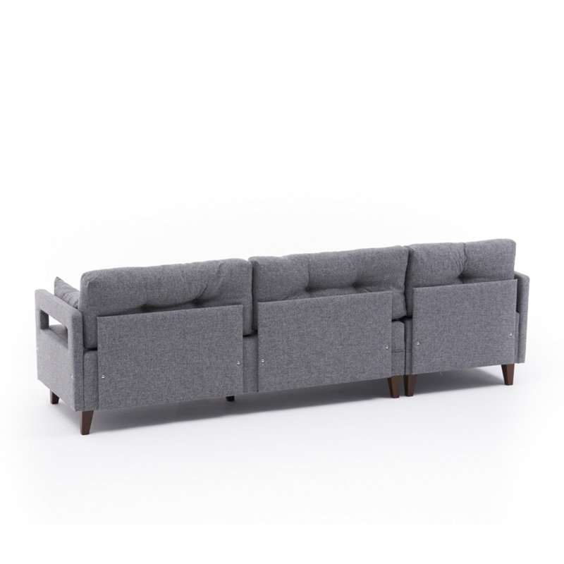 Upholstered L-Shaped Sectional, Grey, Left Hand Facing