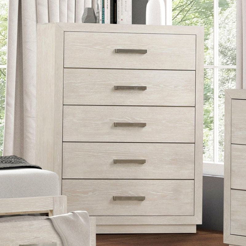 Commode de style transitionnel 1 pièce avec glissières latérales en métal et tiroirs en queue d'aronde gris clair