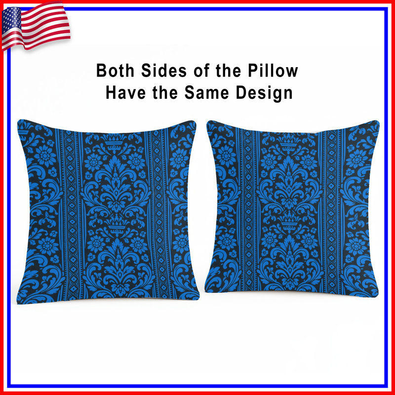 Coussins décoratifs bleus à motif damas, 16 x 16 inches
