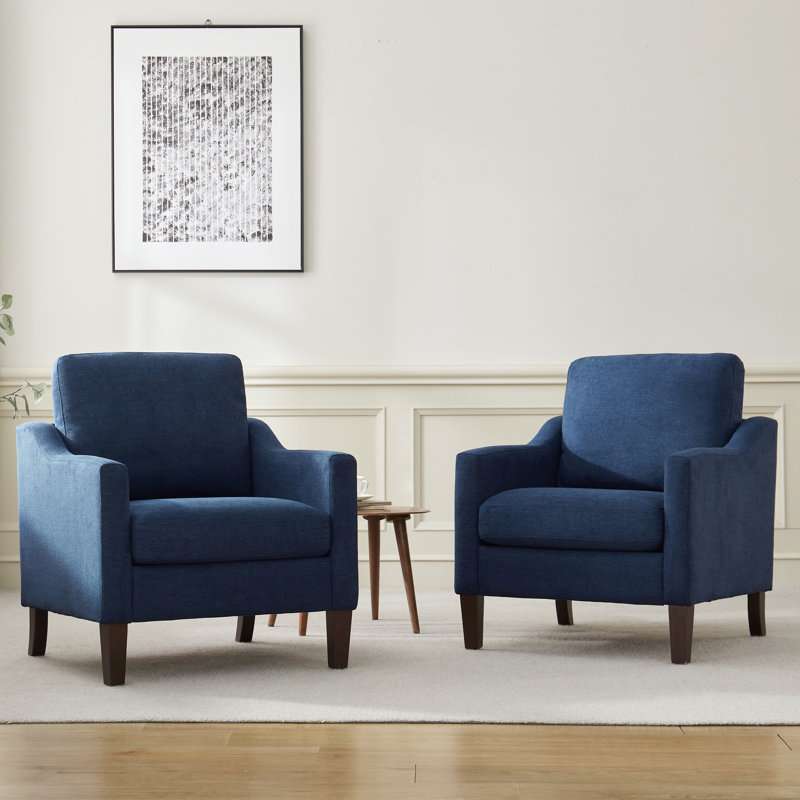 Fauteuil avec pieds en bois massif (ensemble de 2), Marine