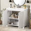 Meuble-lavabo de 36 po blanc antique avec lavabo en céramique, espace de rangement spacieux, attrait rustique et sensation de bon fonctionnement avec des compartiments spacieux, style rétro, processus d'assemblage simple