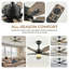 Ventilateur de plafond 48 pouces à cinq pales en contreplaqué avec lumière et télécommande, adapté aux patios, salons, chambres à coucher, bureaux, etc. (noir mat)