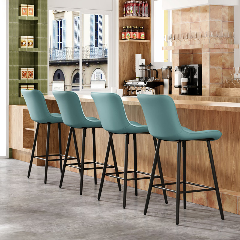 Upholstered 27" Counter Stool With Metal Frame, Green