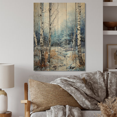 Birch Woods Winter Moonrise III sur impression sur bois