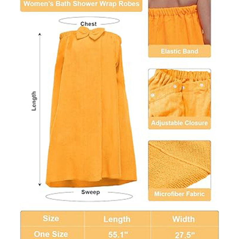Shower Wrap Robes Spa Body Wrap Bathrobe Ultra Absorbent Cover up Towels,140 x 70cm/55" x 27.5", Orange